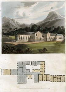 Uitzicht en plattegrond van Longwood House, Sint-Helena: de residentie van Napoleon Bonaparte