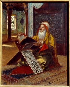 De lessenaar Een imam die de Koran leest. Schilderij door Rudolph (of Rudolphe) Ernst (1854-1932) 19e eeuw Nantes, Musee des Beaux Arts