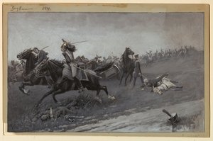 Blücher van zijn paard geworpen bij Ligny
