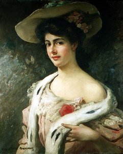 Portret van de vrouw van de kunstenaar met een hoed