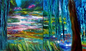Monet Japanse tuin in Giverny tweeluik, 2024 (olieverf op doek)