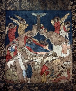 Geboorte (detail) van een lijkwade, 15e eeuw door Russian Master
