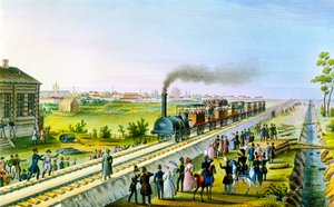 Opening van de eerste spoorlijn van Sint-Petersburg naar Pavlovsk, Rusland, 1830s