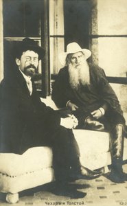 Anton Chekhov en Leo Tolstoy in Jalta, Krim, 1900