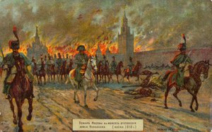 Vertrek van Napoleon uit Moskou door Russian School