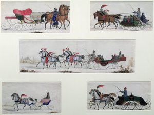 Russische paardensleeën door Russian School