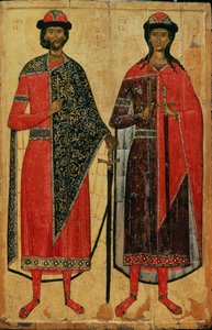 St. Boris en St. Gleb, Russische icoon, Moskouse School, 14e eeuw door Russian School