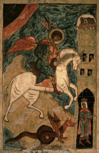 St. Joris en de draak, Russische icoon uit Vologda, 15e eeuw