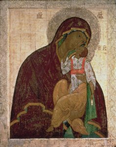 De Yakhroma Madonna van Nederigheid, Russische icoon, mogelijk School van Pskov door Russian School