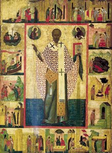 Sint Nicolaas van Zaraisk met Scènes uit Zijn Leven, begin 16e eeuw door Russian icon.