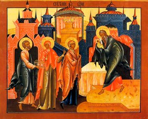 De Presentatie van Jezus in de Tempel, begin 19e eeuw door Russian icon.
