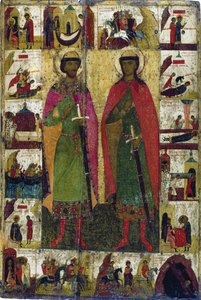 De Heiligen Boris en Gleb, 14e eeuw door Russian icon.