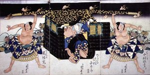 Een scène uit de 4e akte van een kabuki-toneelstuk, 