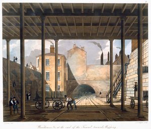 Pakhuizen enz. aan het einde van de tunnel richting Wapping, Liverpool, 1832-1833 door SG Hughes