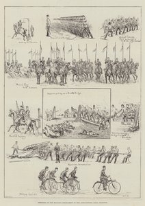 Schetsen op het militaire toernooi in de Agricultural Hall, Islington