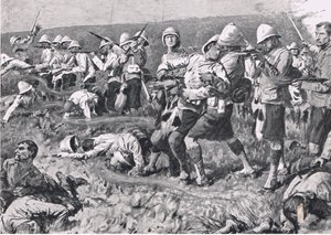 Majuba Hill, 27 februari 1881 (1e Boerenoorlog), illustratie uit British Battles on Land and Sea, 1915