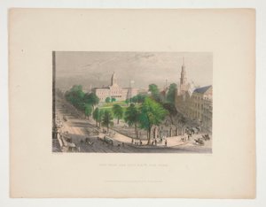 Het park en stadhuis, New York, illustratie voor Nathaniel Parker Willis door S. Lacey