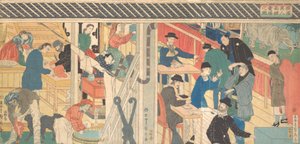 Verkoopruimte in het Buitenlandse Handelsgebouw in Yokohama, 1861 door Sadahide Utagawa