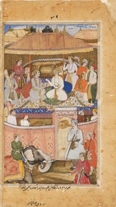 Krishna, in de gedaante van Indra, adviseert een koning door Sadiqi Beg