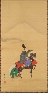 Narihira reitet unterhalb des Fuji door Sakai Hoitsu