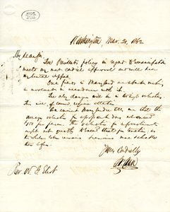 Brief ondertekend S.P. Chase, Washington, aan W.G. Eliot, 31 maart 1862 door Salmon P. Chase