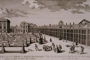Zicht op een van de Orangerieën in de tuin van de Prins van Schwarzenberg, Wenen, gegraveerd door Georg-Daniel Heumann, gepubliceerd ca. 1724-37 door Salomon (after) Kleiner
