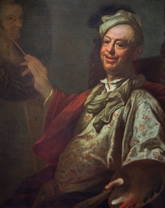 Zelfportret van de kunstenaar aan zijn ezel door Salomon Adler