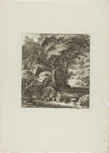 Paar zittend in een glade door Salomon Gessner