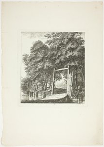 Vissen vanuit een raam, plaat drie uit Paysages Dédiés à M. Warelet door Salomon Gessner