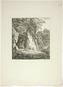 Herders en schapen rustend onder een brug, plaat zeven uit Paysages Dédiés à M. Warelet door Salomon Gessner