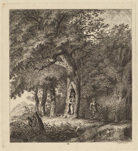 Bosrijk Landschap met een Nimf en een Sater, 1764