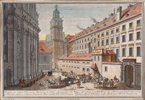De Dominicanenkerk met sterrenwacht in de Postgasse door Salomon Kleiner