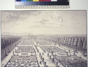 Volledige pagina: uitzicht op de tuinen van het paleis van Liechtenstein in Rossau