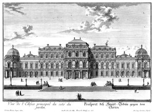 Tuinzijde van het bovenste kasteel door Salomon Kleiner