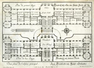 Plattegrond van de begane grond en de hoofdverdieping van het bovenste kasteel door Salomon Kleiner