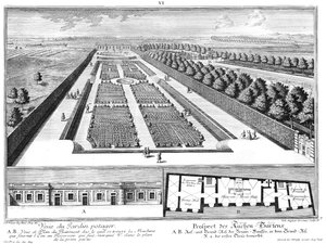 Prospect van de keukentuin, grond- en opstand van het bronhuis door Salomon Kleiner