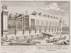 Prospect van het sinaasappelenhuis tijdens de bedekking voor de winter door Salomon Kleiner