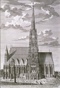 Uitzicht op de Stephansdom, Wenen, gegraveerd door George-Daniel Heumann (1691-1759)