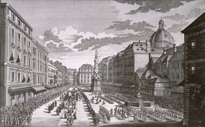 Uitzicht op een processie in de Graben gegraveerd door Georg-Daniel Heumann (1691-1759)
