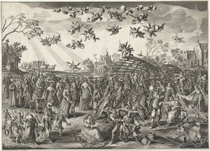 De huwelijksfuik: allegorie op het huwelijk door Salomon Savery (attributed to)