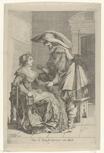 Man biedt een vrouw een muntstuk aan