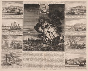 Titelpagina illustratie van de reis van Willem Isbrandtse Bontekoe naar Oost-Indië door Salomon Savery