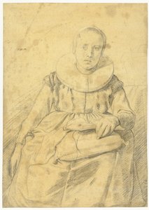 Portret van een zittende vrouw met een stijve plooikraag door Salomon de Bray