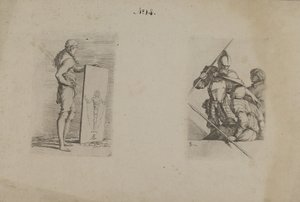 (Figurenserie) Langharige man met bord door Salvator Rosa