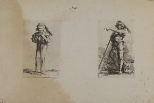 (Beeldjesreeks) Oude man met gepluimde hoed, rustende handen door Salvator Rosa