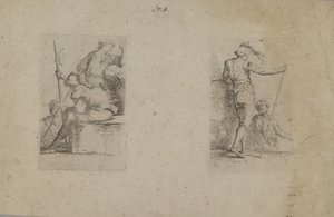 (Beeldjesreeks) Zittende man, op de rug gezien, bijl in de hand door Salvator Rosa