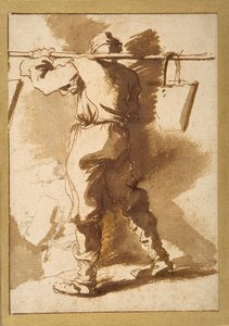 Achteraanzicht van een waterdrager, een andere figuur daarachter door Salvator Rosa