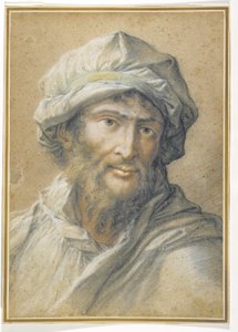 Hoofd van een bebaarde man met een tulband door Salvator Rosa