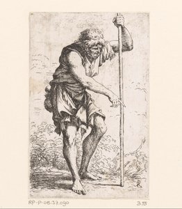 Oude man met een stok door Salvator Rosa