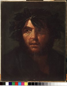 Portret van een man met een lauwerkrans door Salvator Rosa
